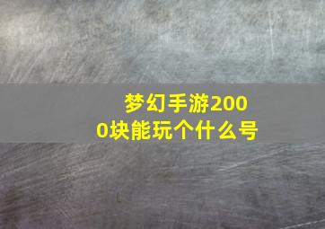 梦幻手游2000块能玩个什么号