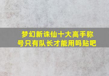 梦幻新诛仙十大高手称号只有队长才能用吗贴吧