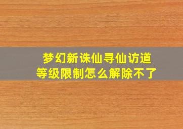 梦幻新诛仙寻仙访道等级限制怎么解除不了