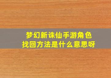 梦幻新诛仙手游角色找回方法是什么意思呀