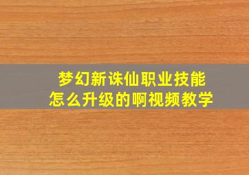 梦幻新诛仙职业技能怎么升级的啊视频教学