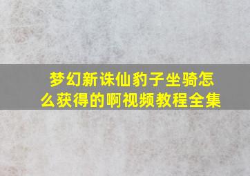 梦幻新诛仙豹子坐骑怎么获得的啊视频教程全集