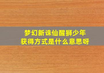 梦幻新诛仙醒狮少年获得方式是什么意思呀