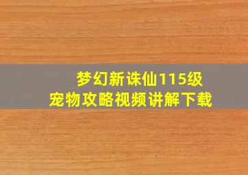 梦幻新诛仙115级宠物攻略视频讲解下载