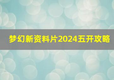 梦幻新资料片2024五开攻略