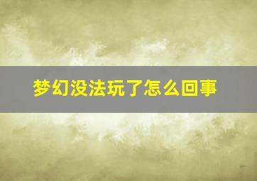 梦幻没法玩了怎么回事