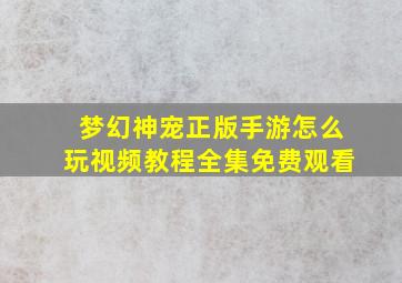 梦幻神宠正版手游怎么玩视频教程全集免费观看