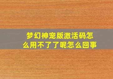 梦幻神宠版激活码怎么用不了了呢怎么回事