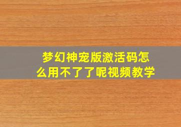 梦幻神宠版激活码怎么用不了了呢视频教学