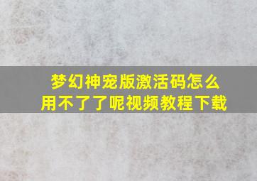 梦幻神宠版激活码怎么用不了了呢视频教程下载