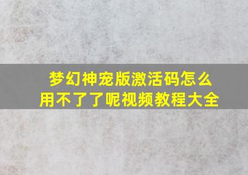 梦幻神宠版激活码怎么用不了了呢视频教程大全