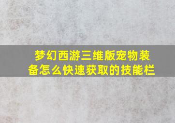 梦幻西游三维版宠物装备怎么快速获取的技能栏