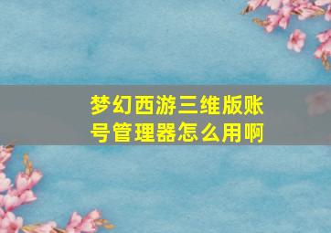 梦幻西游三维版账号管理器怎么用啊