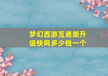 梦幻西游互通版升级快吗多少钱一个