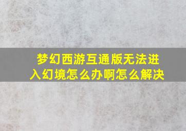 梦幻西游互通版无法进入幻境怎么办啊怎么解决