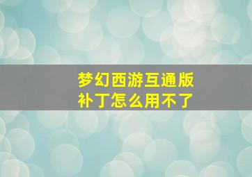 梦幻西游互通版补丁怎么用不了