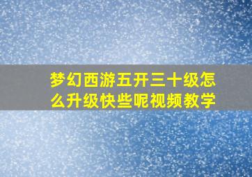 梦幻西游五开三十级怎么升级快些呢视频教学