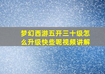 梦幻西游五开三十级怎么升级快些呢视频讲解