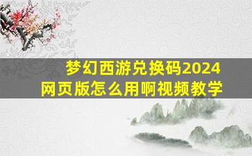 梦幻西游兑换码2024网页版怎么用啊视频教学