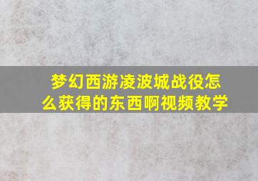 梦幻西游凌波城战役怎么获得的东西啊视频教学