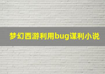 梦幻西游利用bug谋利小说