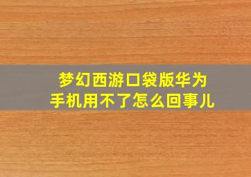 梦幻西游口袋版华为手机用不了怎么回事儿