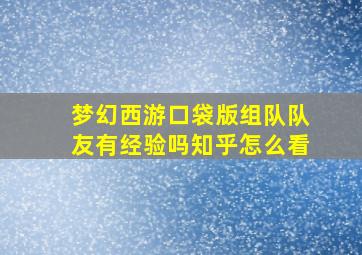 梦幻西游口袋版组队队友有经验吗知乎怎么看