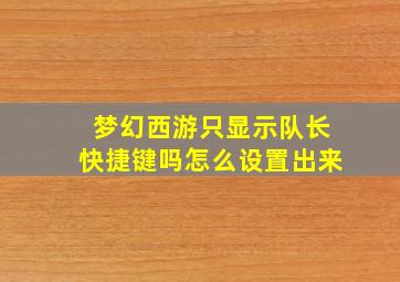 梦幻西游只显示队长快捷键吗怎么设置出来