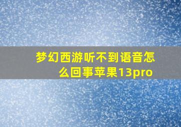 梦幻西游听不到语音怎么回事苹果13pro