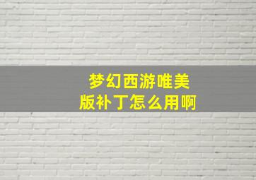 梦幻西游唯美版补丁怎么用啊