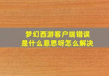 梦幻西游客户端错误是什么意思呀怎么解决