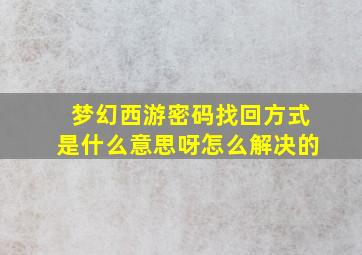 梦幻西游密码找回方式是什么意思呀怎么解决的