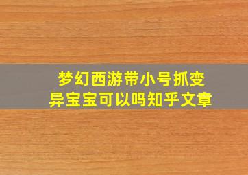 梦幻西游带小号抓变异宝宝可以吗知乎文章