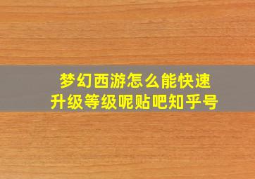 梦幻西游怎么能快速升级等级呢贴吧知乎号