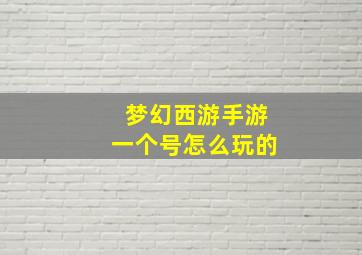 梦幻西游手游一个号怎么玩的