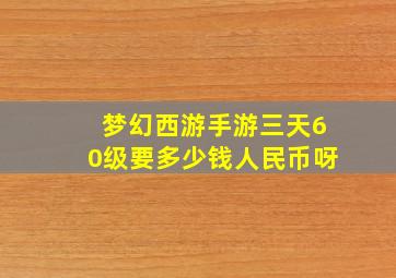 梦幻西游手游三天60级要多少钱人民币呀