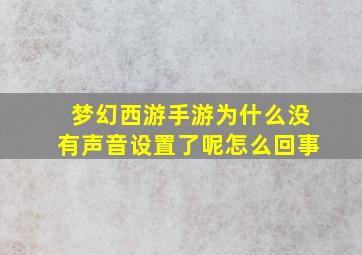 梦幻西游手游为什么没有声音设置了呢怎么回事