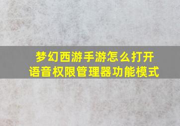 梦幻西游手游怎么打开语音权限管理器功能模式