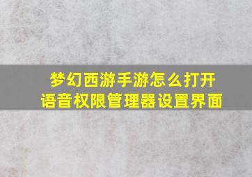 梦幻西游手游怎么打开语音权限管理器设置界面