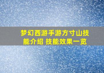 梦幻西游手游方寸山技能介绍 技能效果一览