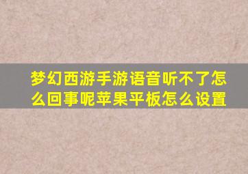 梦幻西游手游语音听不了怎么回事呢苹果平板怎么设置