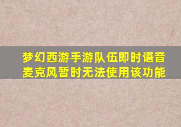 梦幻西游手游队伍即时语音麦克风暂时无法使用该功能