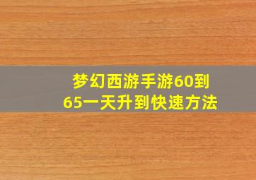 梦幻西游手游60到65一天升到快速方法