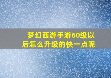 梦幻西游手游60级以后怎么升级的快一点呢