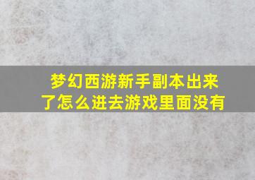 梦幻西游新手副本出来了怎么进去游戏里面没有