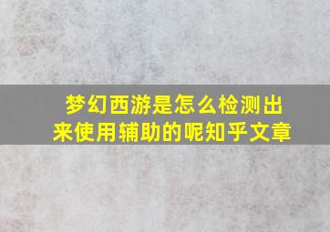 梦幻西游是怎么检测出来使用辅助的呢知乎文章