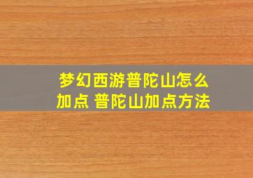 梦幻西游普陀山怎么加点 普陀山加点方法