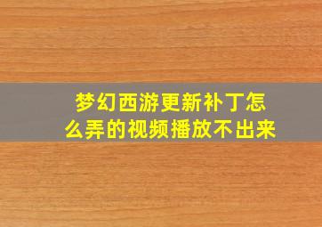 梦幻西游更新补丁怎么弄的视频播放不出来