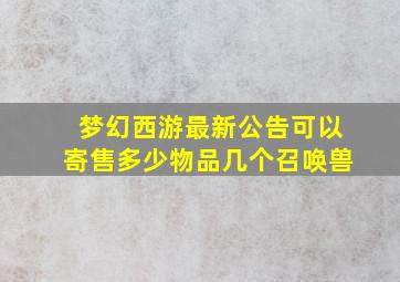 梦幻西游最新公告可以寄售多少物品几个召唤兽