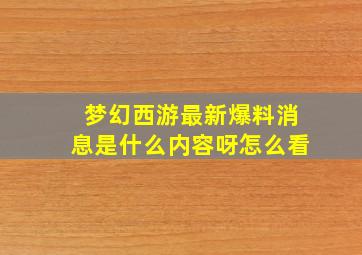 梦幻西游最新爆料消息是什么内容呀怎么看